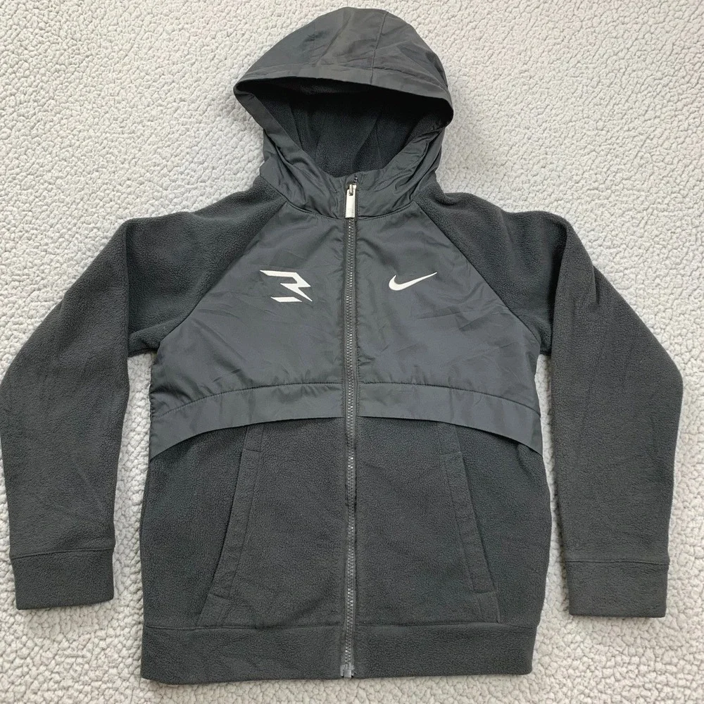 Nike 3 Brand Hoodie Boys Medium Black Full Zip Fleece Russell Wilson DA1602-010
